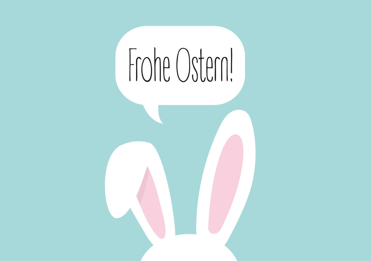 Vektorgrafik: Osterhase mit Text "Frohe Ostern"