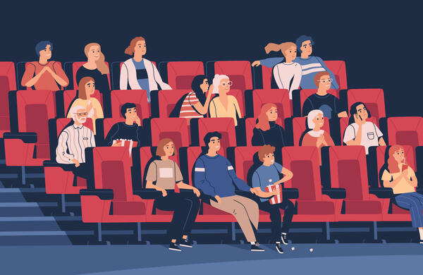 Vektorgrafik: Menschen im Kinosaal mit ein paar leeren Plätzen